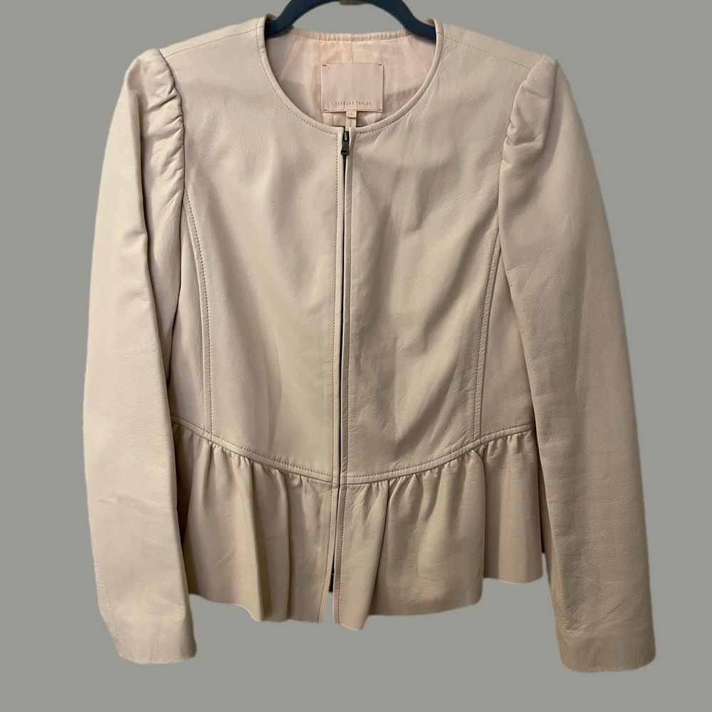 Rebecca Taylor 100% Lamb Leather Evening Jacket Light Pink Romantic